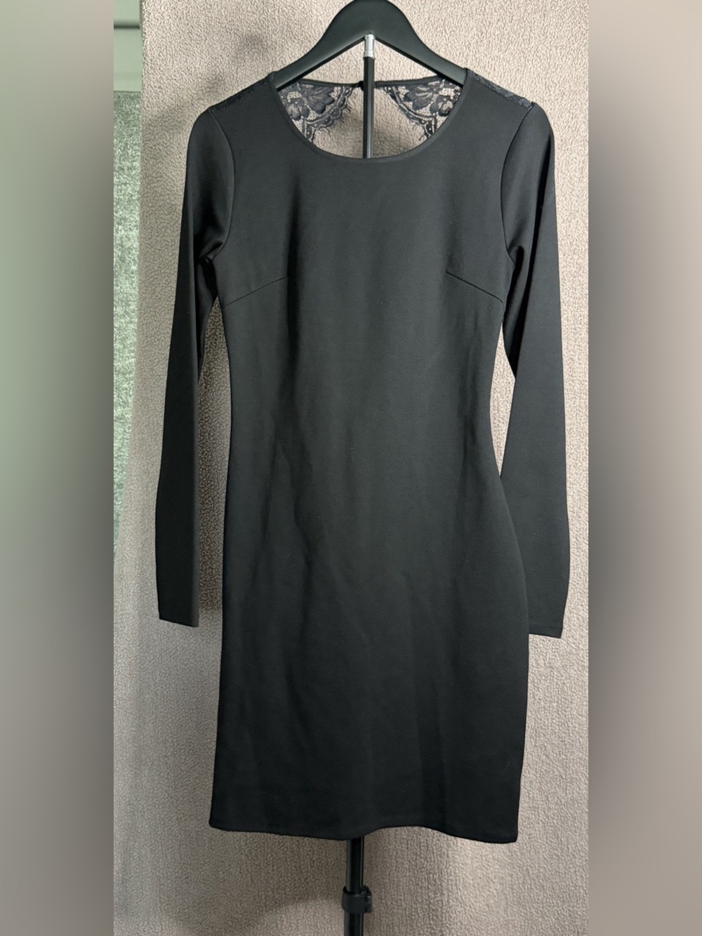 Lulus Black Lace Back Bodycon Mini Dress Long Sleeve Size M